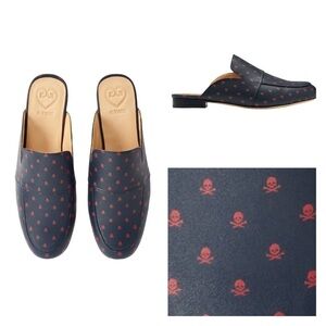 NEW G/FORE Navy Blue Skull Killer T's Leather Mules Size 7.5